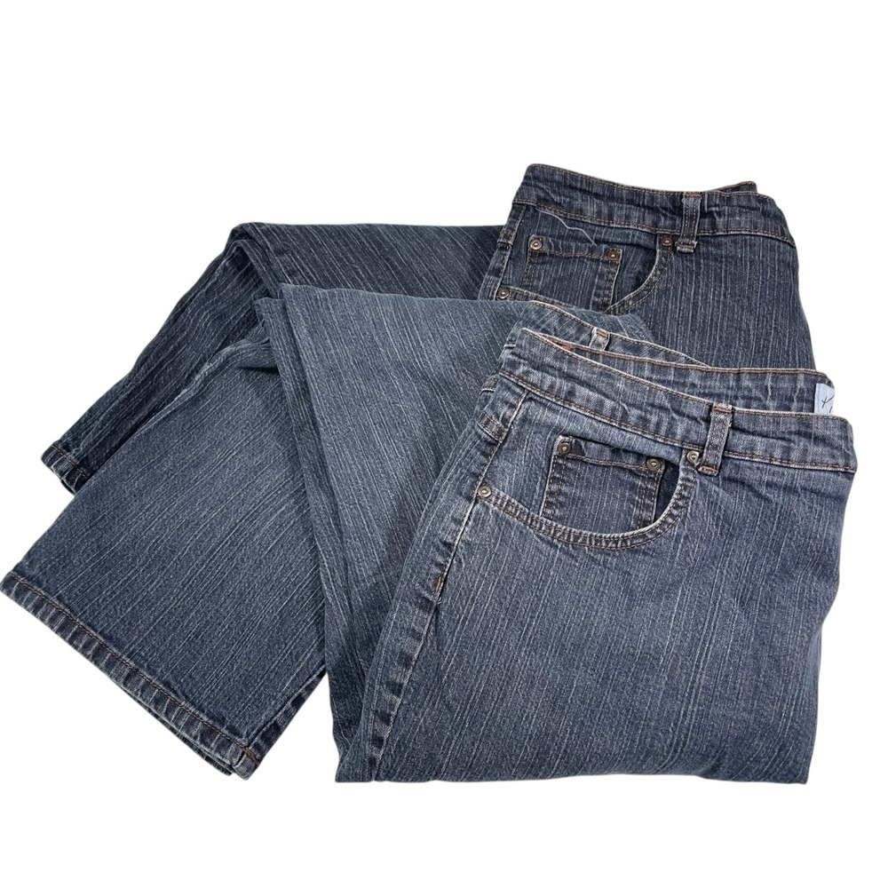 2pr Kim Rogers 18W Short Blue Jeans Straight Leg Dark Wash Classic Casual
